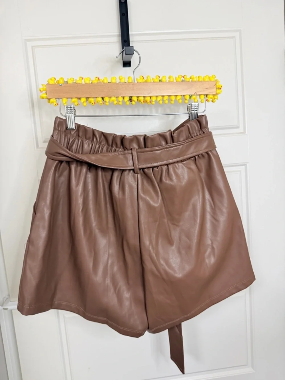 iris Brown Faux Leather High-Waist Tie-Front Shorts - Picture 4 of 4
